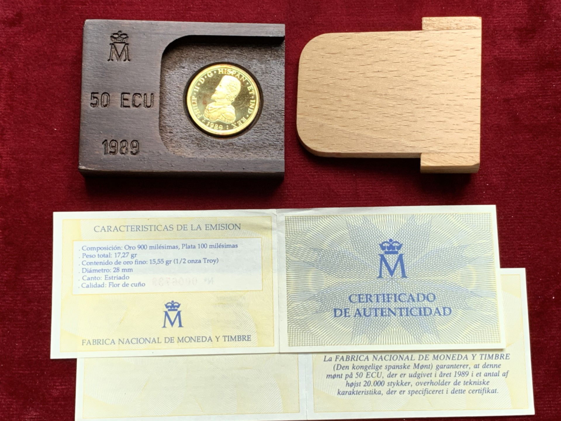 《竞宝斋》第159场-周日，周一 2场 (全场包邮) 原盒证书1989年 菲利普二世 50艾古金币 17.27克 90%金 非常罕见