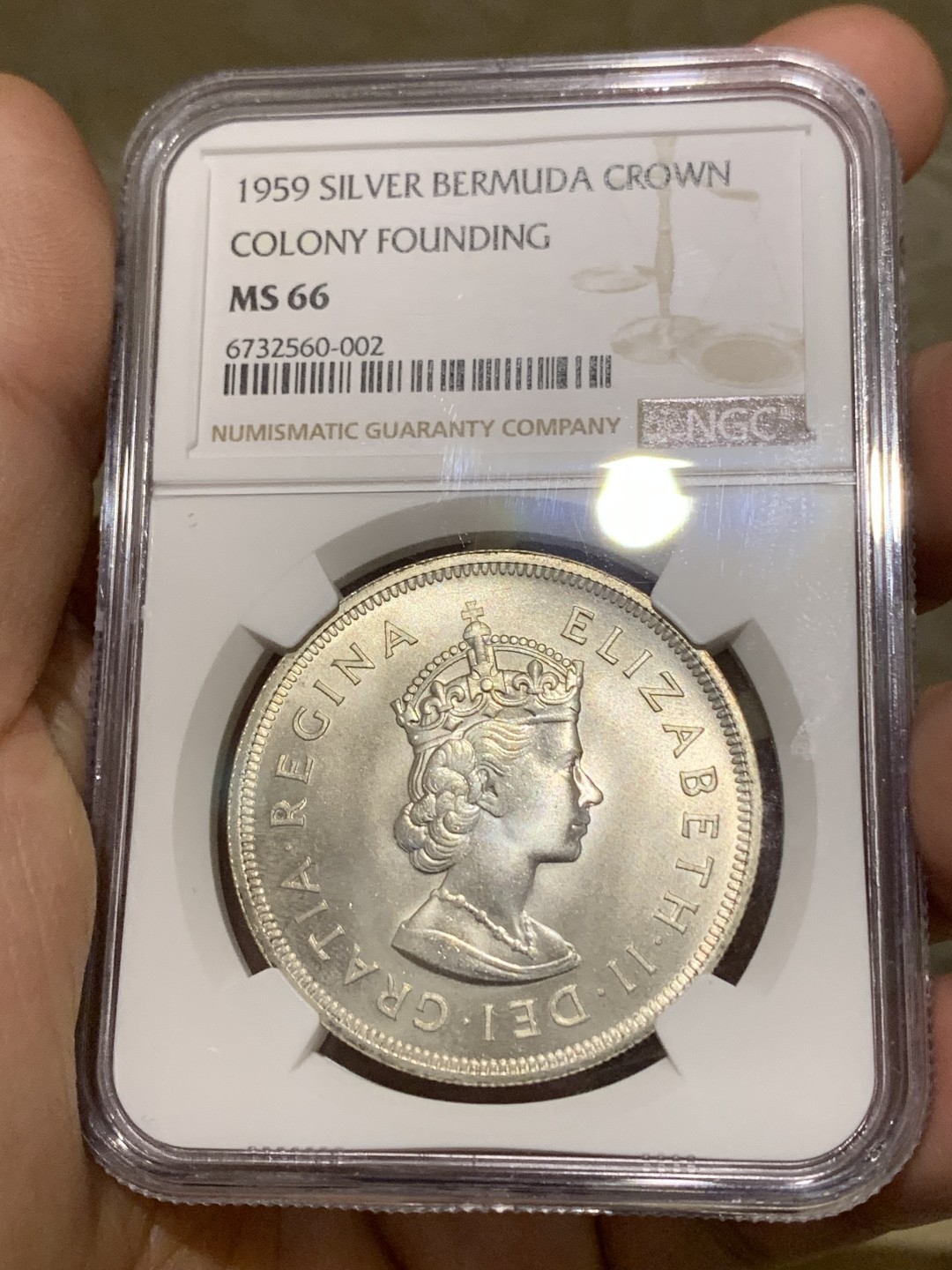 《竞宝斋》第159场-周日，周一 2场 (全场包邮) NGC MS66 百慕大 1959 1克朗大银币 百慕大早期唯一的高银克朗