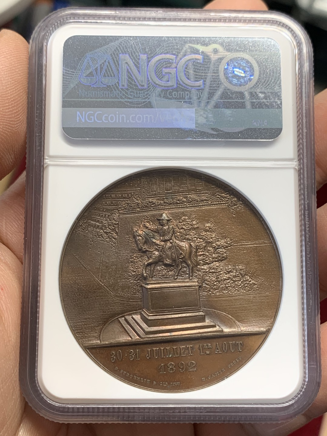 《竞宝斋》第159场-周日，周一 2场 (全场包邮) NGC MS64 1892年瑞士日内瓦联邦纪念铜章 双面精美高浮雕 难得顶级品相状态