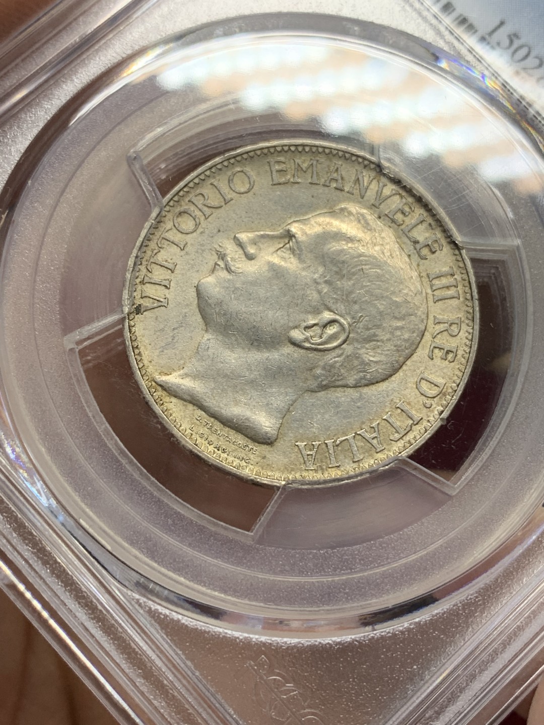 《竞宝斋》第159场-周日，周一 2场 (全场包邮) PCGS-AU58 意大利 1911年 建国50周年纪念2里拉银币，银托奶 双女神的经典设计 托奶银里拉，意系热门。光度上佳，细节不输N盒MS