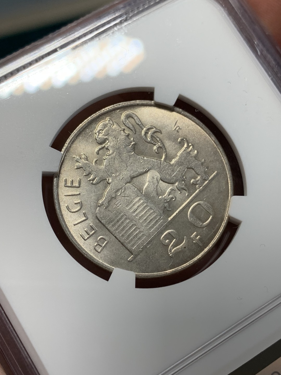 《竞宝斋》第159场-周日，周一 2场 (全场包邮) NGC-MS64 比利时1949年 20法郎银币 分很不错