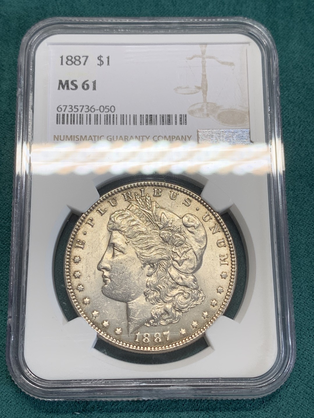 《竞宝斋》第159场-周日，周一 2场 (全场包邮) NGC-MS61 美国1887年 摩根一元大银币 原光好品