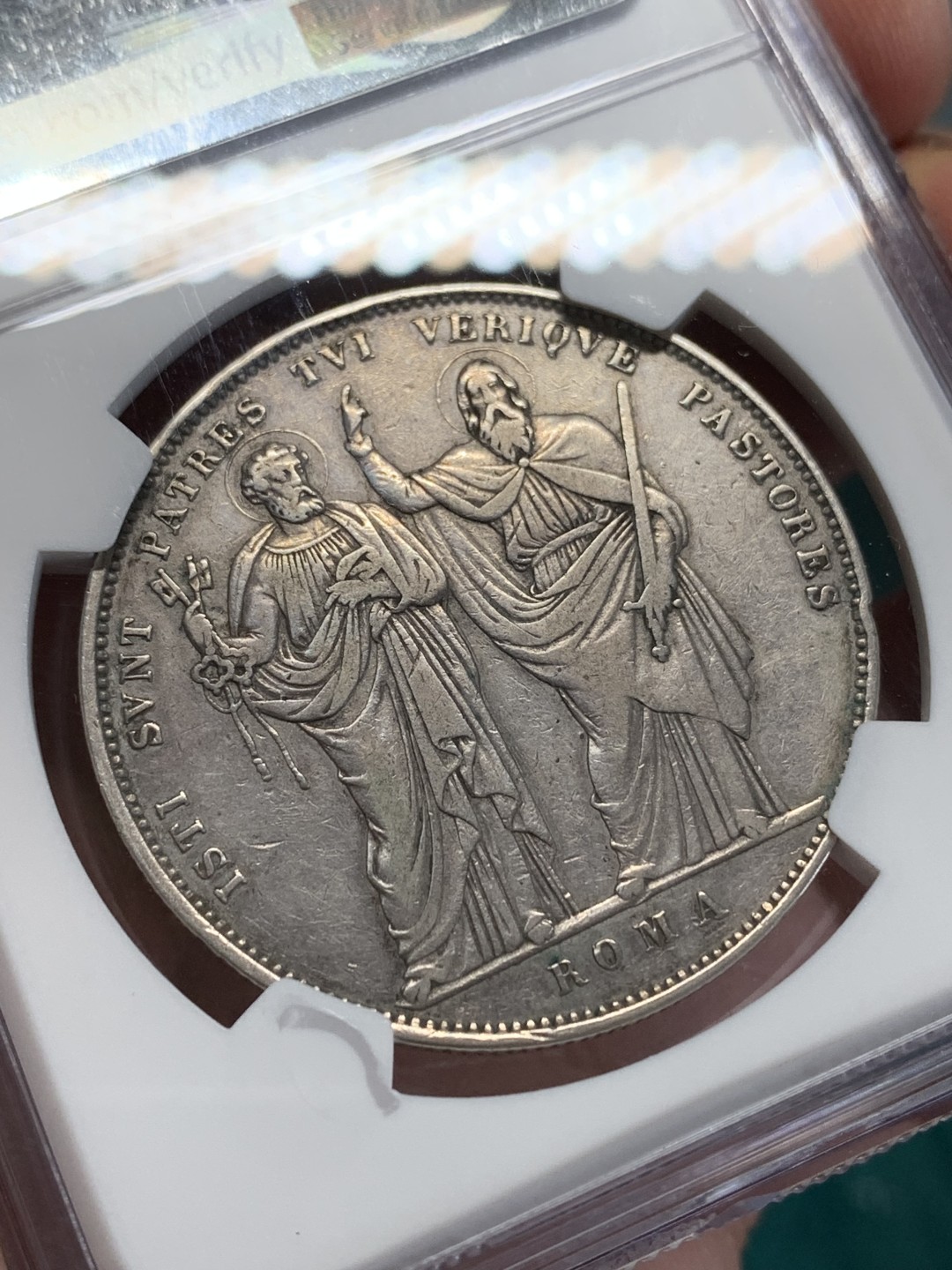 《竞宝斋》第159场-周日，周一 2场 (全场包邮) NGC-XF 梵蒂冈1830年 庇护八世 1斯库多大银币 老包浆居然说有洗没给分 可惜了