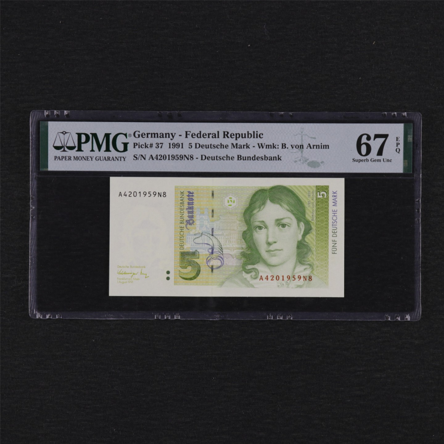 【亘邦集藏】第157期拍卖 1991年 德国5马克 PMG 67EPQ 4201959