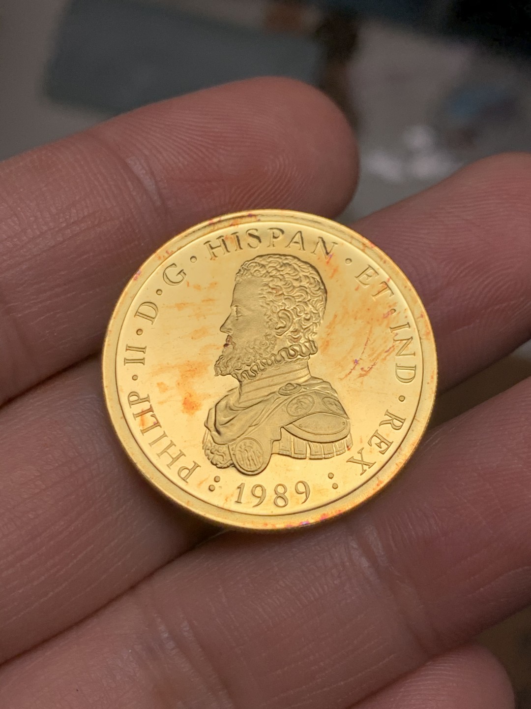 《竞宝斋》第159场-周日，周一 2场 (全场包邮) 原盒证书1989年 菲利普二世 50艾古金币 17.27克 90%金 非常罕见