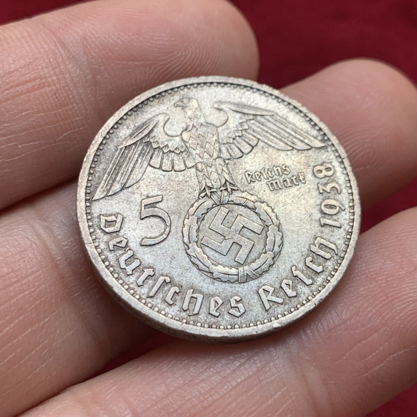 《竞宝斋》第159场-周日，周一 2场 (全场包邮) 德国 1938年 兴登堡 5马克银币 原味包浆