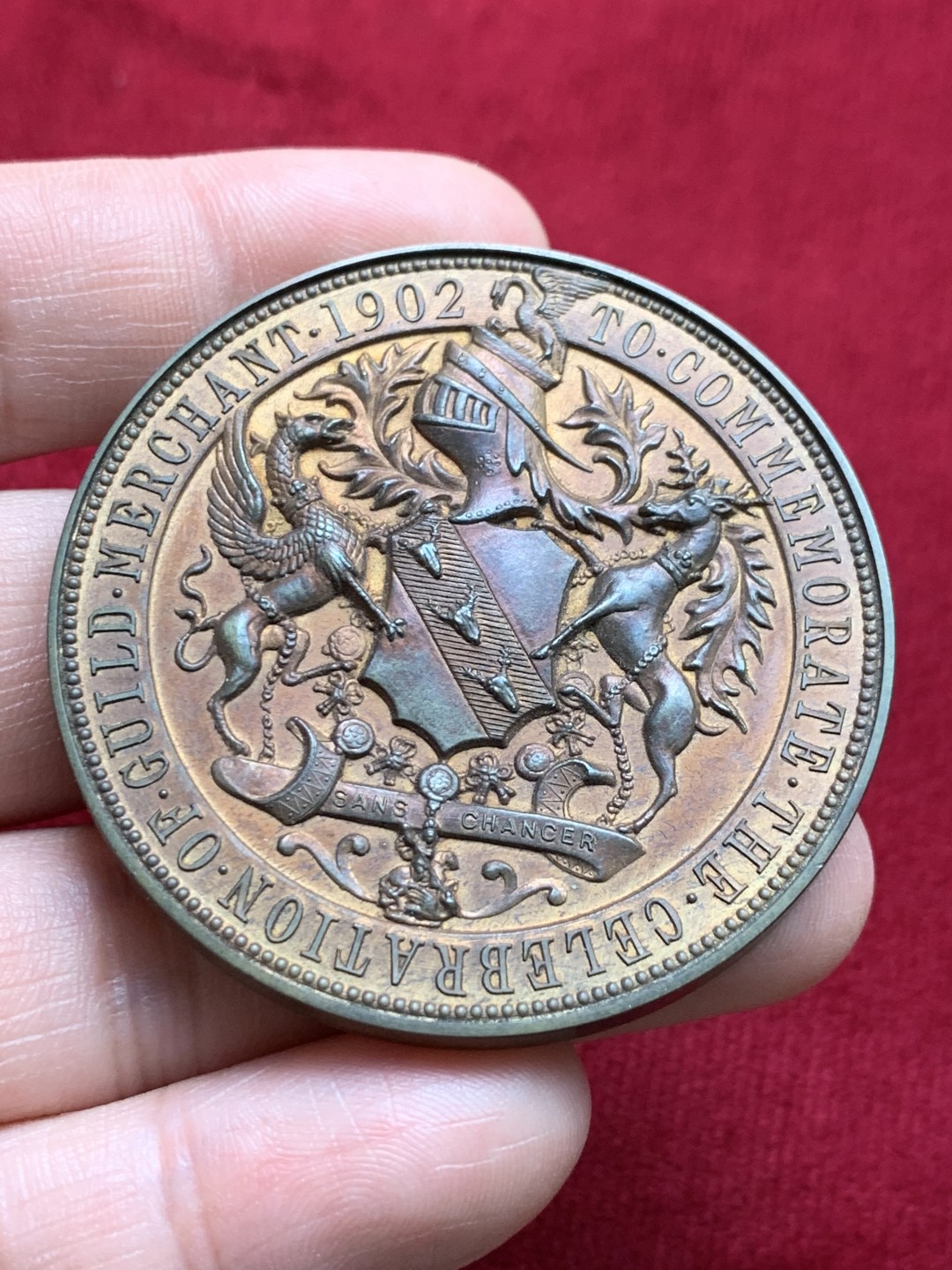 《竞宝斋》第159场-周日，周一 2场 (全场包邮) 1902年普雷斯顿公会纪念大铜章，带原盒 60.3克 51mm直径