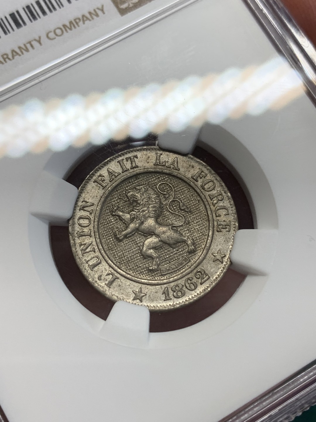 《竞宝斋》第159场-周日，周一 2场 (全场包邮) NGC-MS62 比利时1862年 狮子10分镍币 少见品种