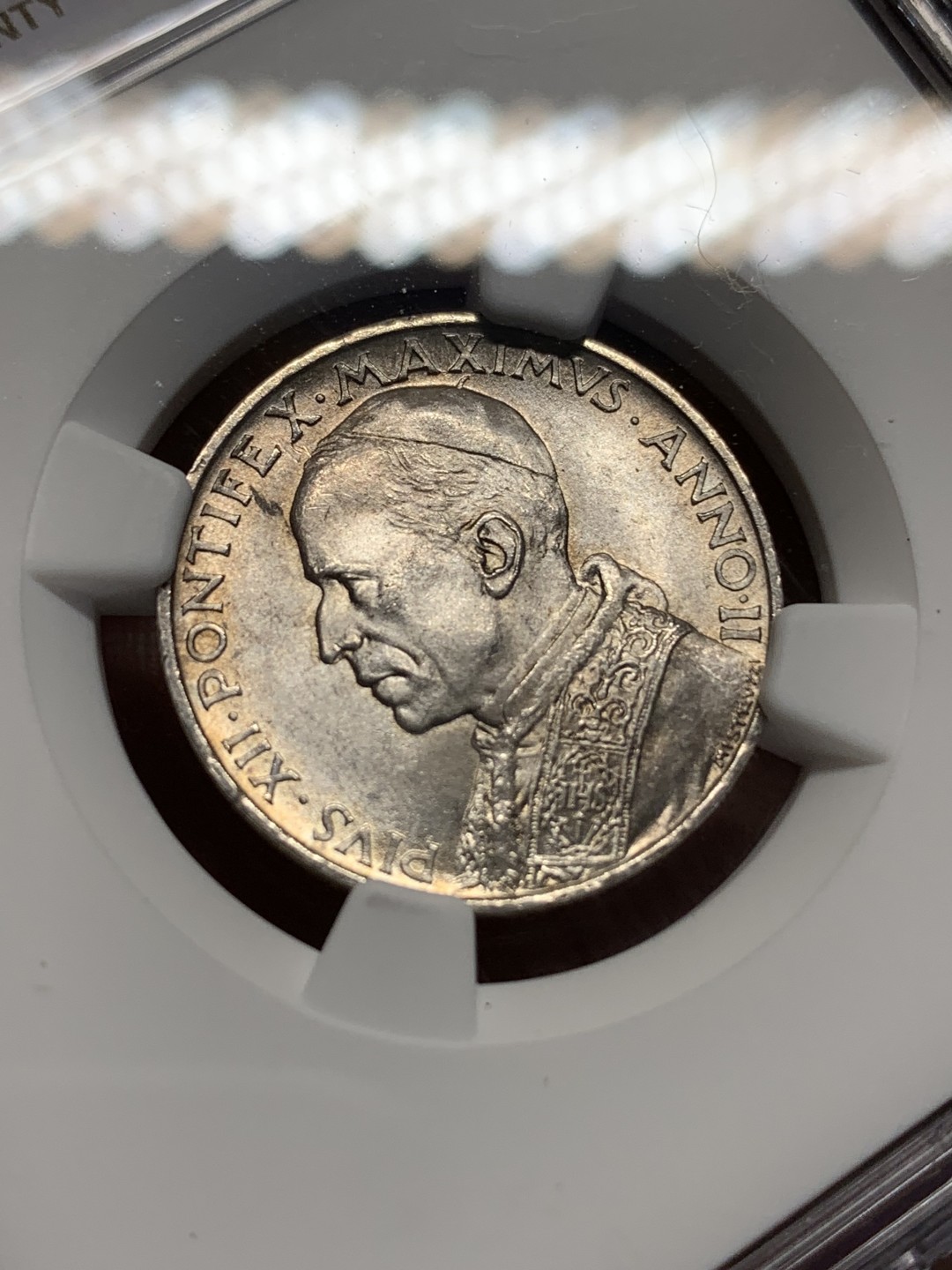 《竞宝斋》第159场-周日，周一 2场 (全场包邮) NGC-MS64梵蒂冈1940年5里拉银币 这品种能过63分真的不容易