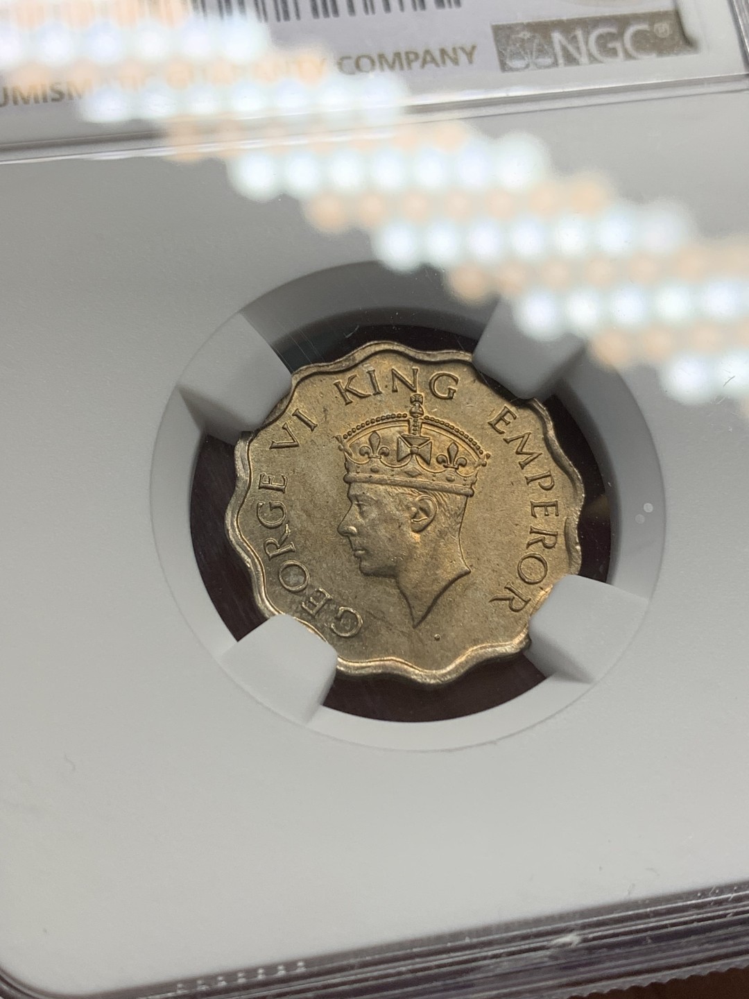 《竞宝斋》第159场-周日，周一 2场 (全场包邮) NGC-UNCD 英属印度 乔治六世 1941年C版 安娜 铜币 极品原光 完美铜币黄光