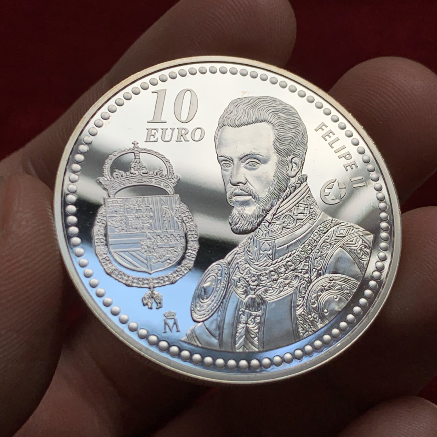 《竞宝斋》第159场-周日，周一 2场 (全场包邮) 西班牙 2009年 欧洲历史人物费利佩二世 10欧元 大银币 27克 925银