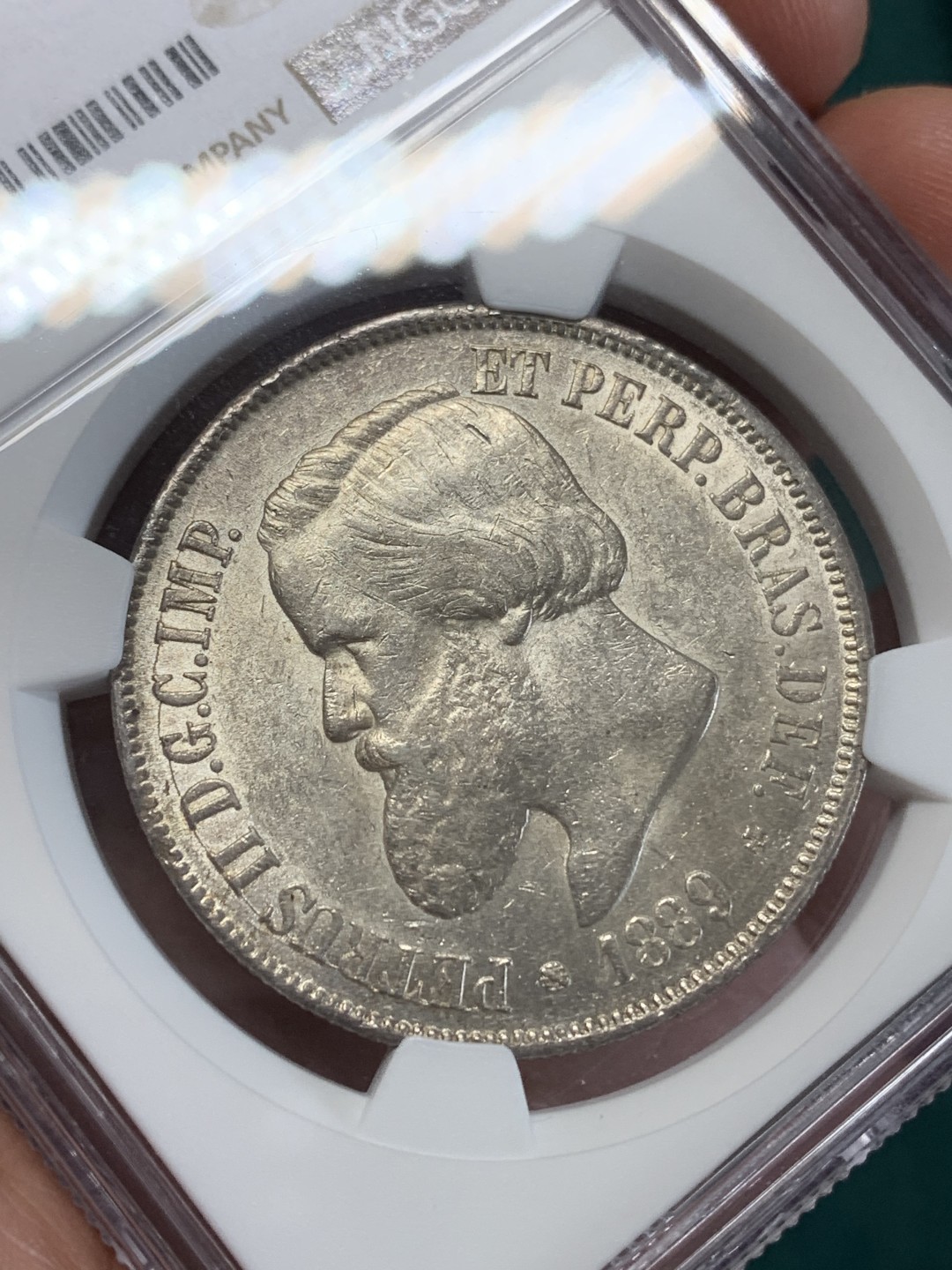 《竞宝斋》第159场-周日，周一 2场 (全场包邮) NGC-AU58 巴西1889年 佩德罗二世 2000瑞斯大银币 大热暴涨系列