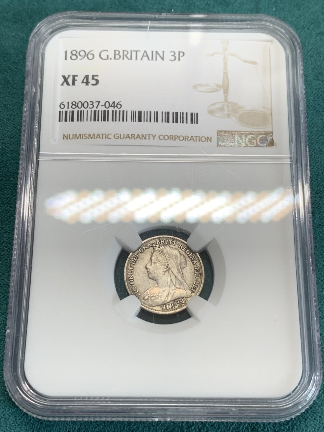 《竞宝斋》第159场-周日，周一 2场 (全场包邮) NGC-XF45 1896英国维多利亚3便士银币