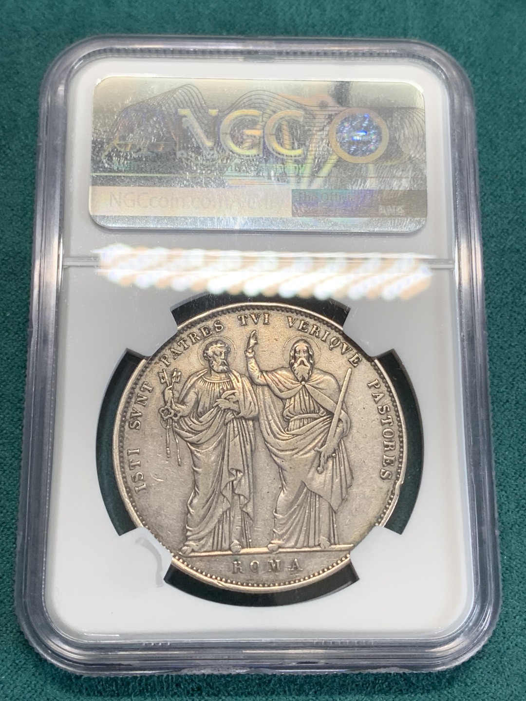《竞宝斋》第159场-周日，周一 2场 (全场包邮) NGC-XF 梵蒂冈1830年 庇护八世 1斯库多大银币 老包浆居然说有洗没给分 可惜了