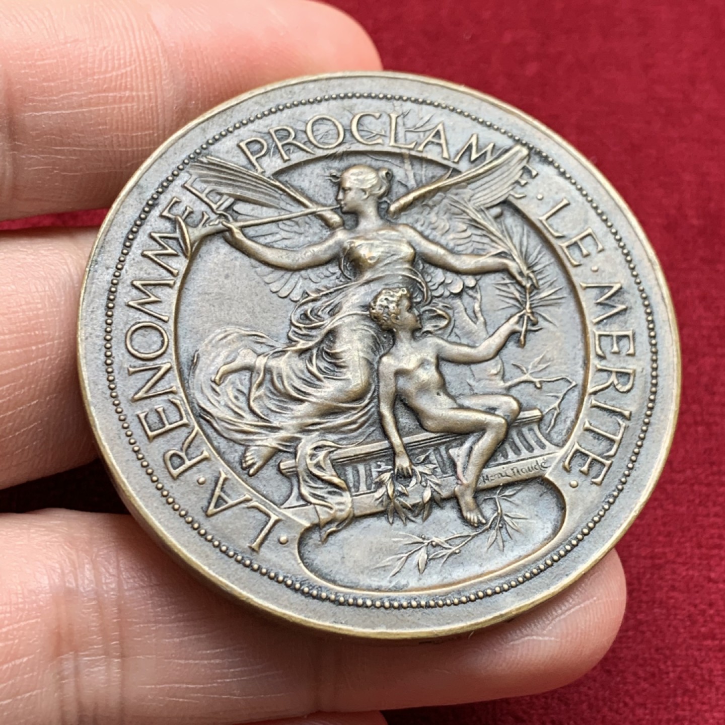 《竞宝斋》第159场-周日，周一 2场 (全场包邮) 20世纪初法国胜利女神铜章，直径50mm，重量55.5g