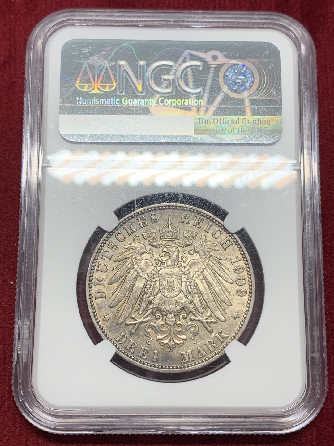 《竞宝斋》第159场-周日，周一 2场 (全场包邮) NGC-AU58 德国 1909年 汉堡双狮 3马克银币