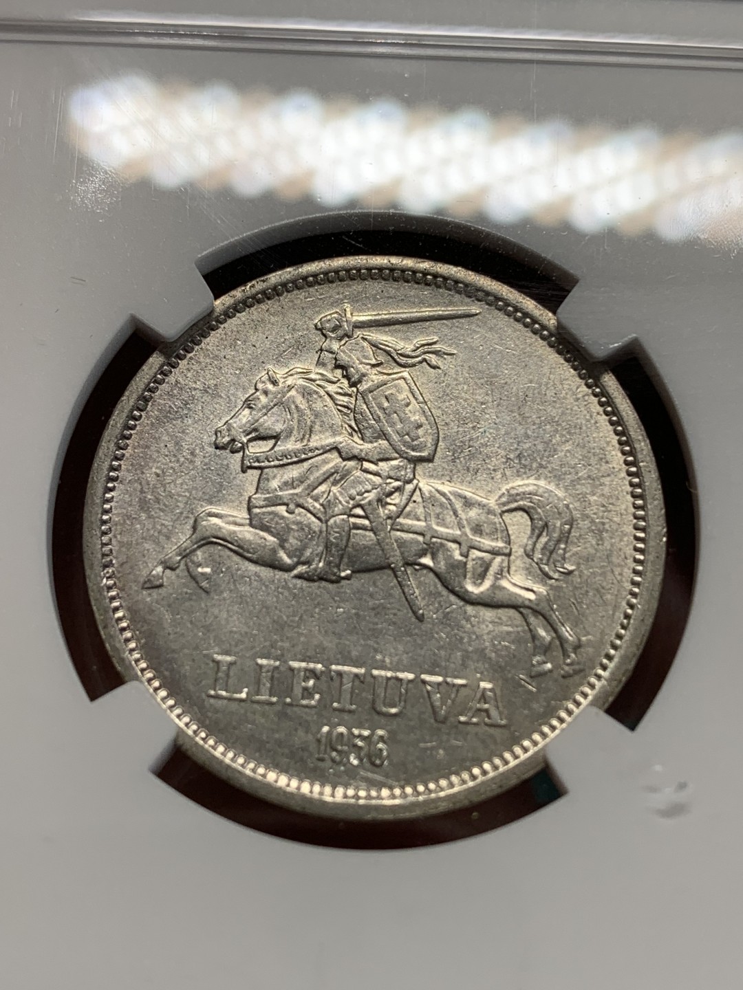 《竞宝斋》第159场-周日，周一 2场 (全场包邮) NGC-AU55 1936年立陶宛巴萨纳维丘斯5立特银币