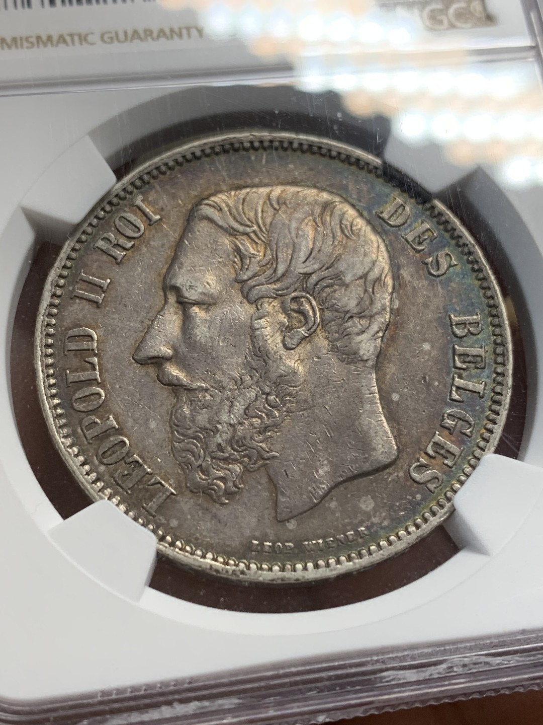 《竞宝斋》第159场-周日，周一 2场 (全场包邮) NGC-AU53 1869比利时利奥波德二世5法郎大银币