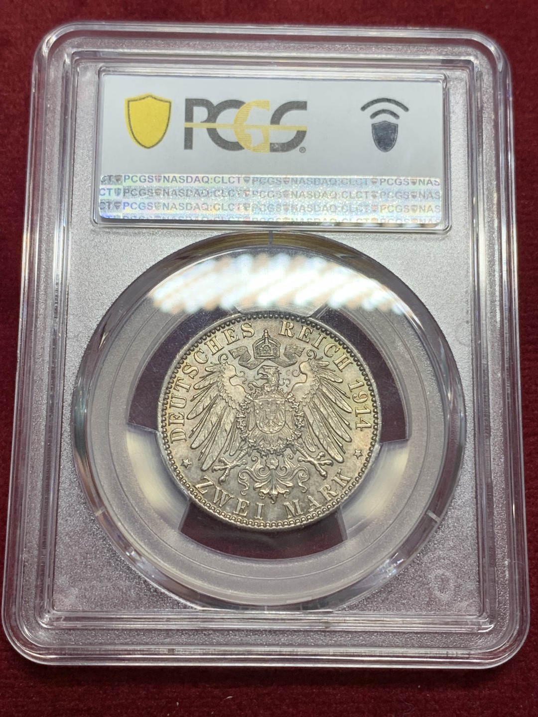 《竞宝斋》第159场-周日，周一 2场 (全场包邮) PCGS-MS64 德国汉堡 1914年双狮2马克 流通充分 高分非常少 转光美丽