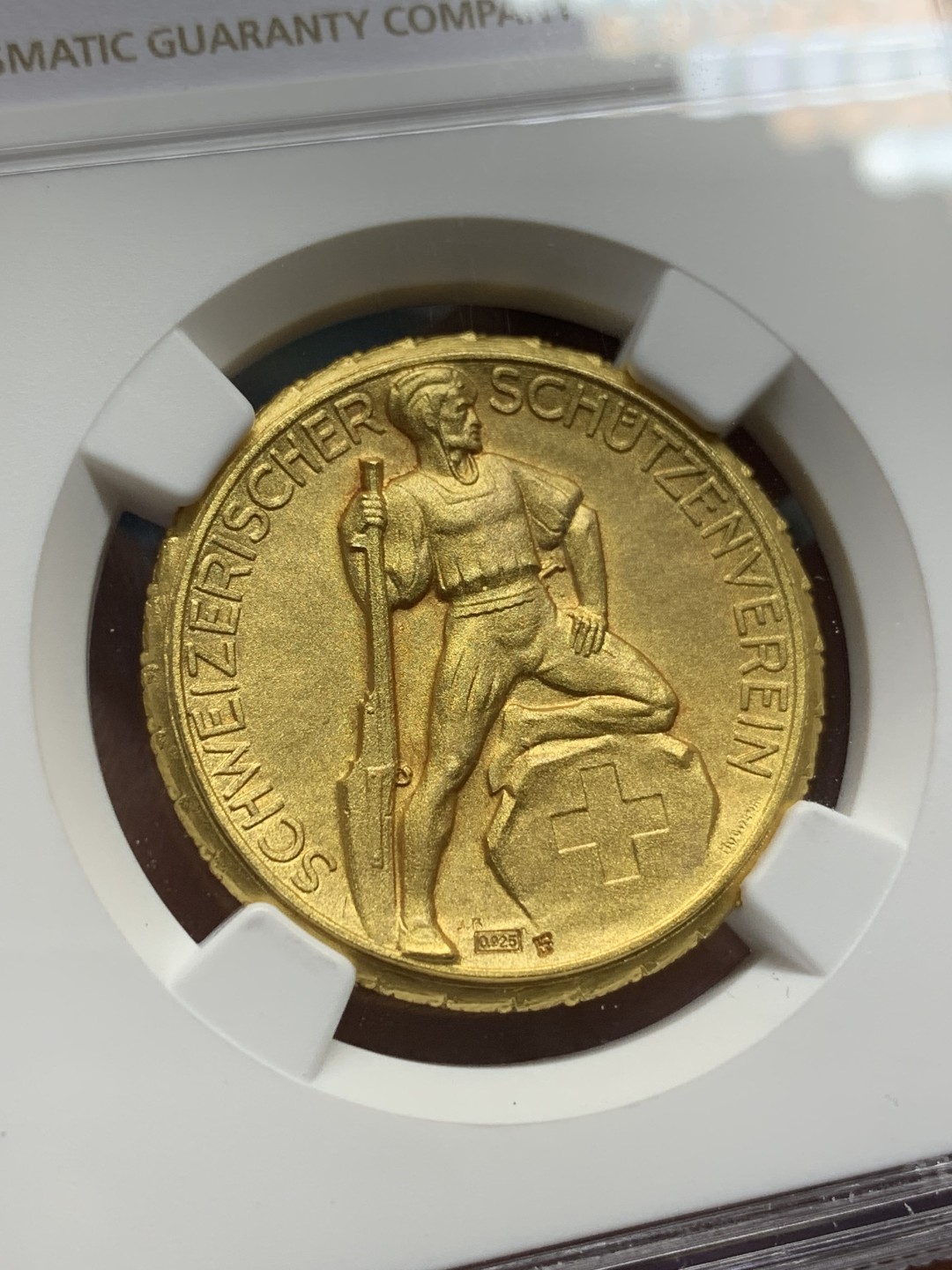 《竞宝斋》第159场-周日，周一 2场 (全场包邮) NGC MS66 1920-30年瑞士射击节镀金银章 顶级分数 细节非常好