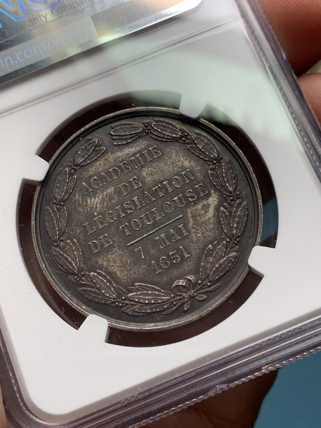 《竞宝斋》第159场-周日，周一 2场 (全场包邮) NGC-MS62 法国1851年 图卢兹圆形JETON 银制 百年老包浆 非常漂亮