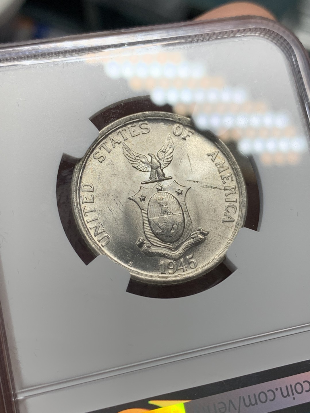 《竞宝斋》第159场-周日，周一 2场 (全场包邮) NGC MS62 美属菲律宾1945年打铁女神50分银币