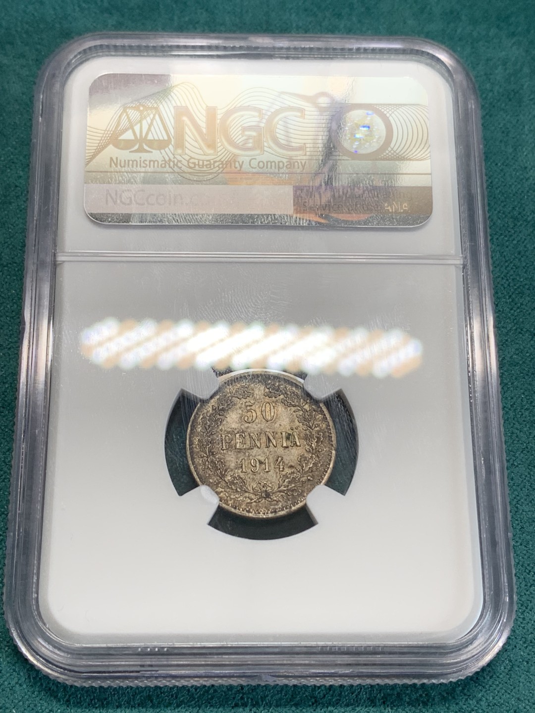 《竞宝斋》第159场-周日，周一 2场 (全场包邮) NGC-MS64 芬兰1914年 双头鹰50P银币 好状态