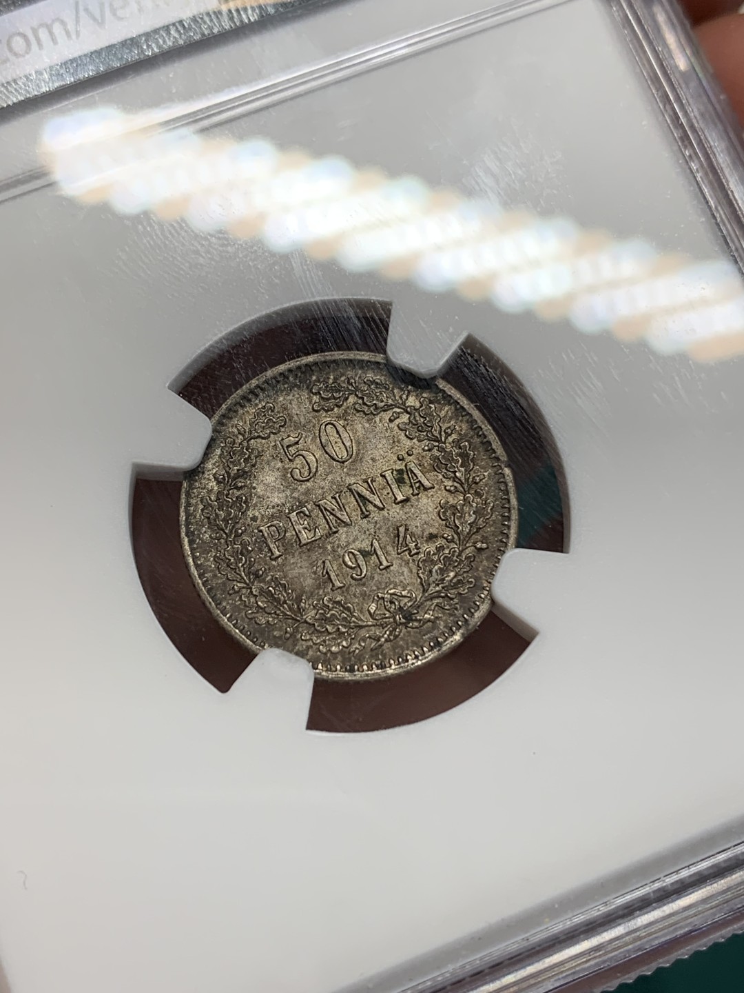 《竞宝斋》第159场-周日，周一 2场 (全场包邮) NGC-MS64 芬兰1914年 双头鹰50P银币 好状态