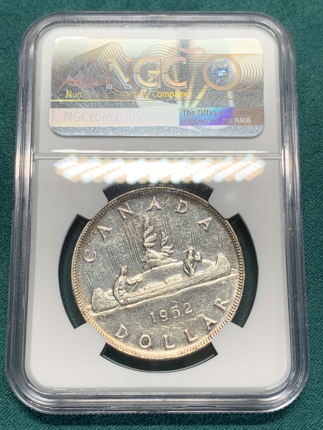 《竞宝斋》第159场-周日，周一 2场 (全场包邮) NGC AU58 加拿大 1952 一元划船银币 镜面效果非常好