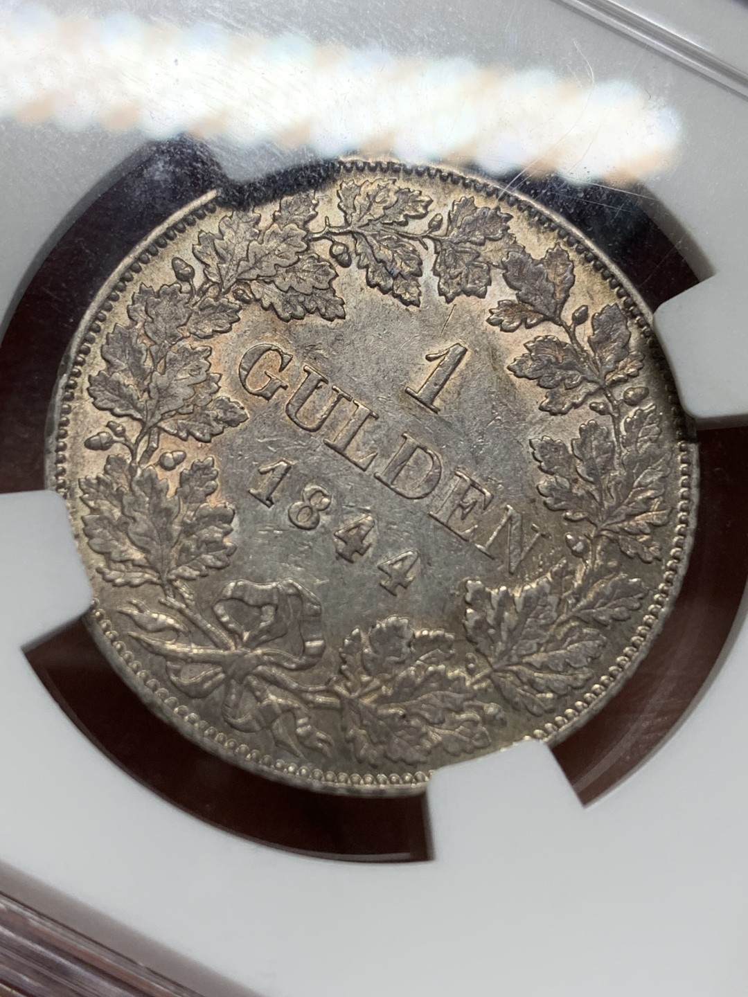 《竞宝斋》第159场-周日，周一 2场 (全场包邮) NGC-AU55 德国 1844年 巴伐利亚1盾双面带彩