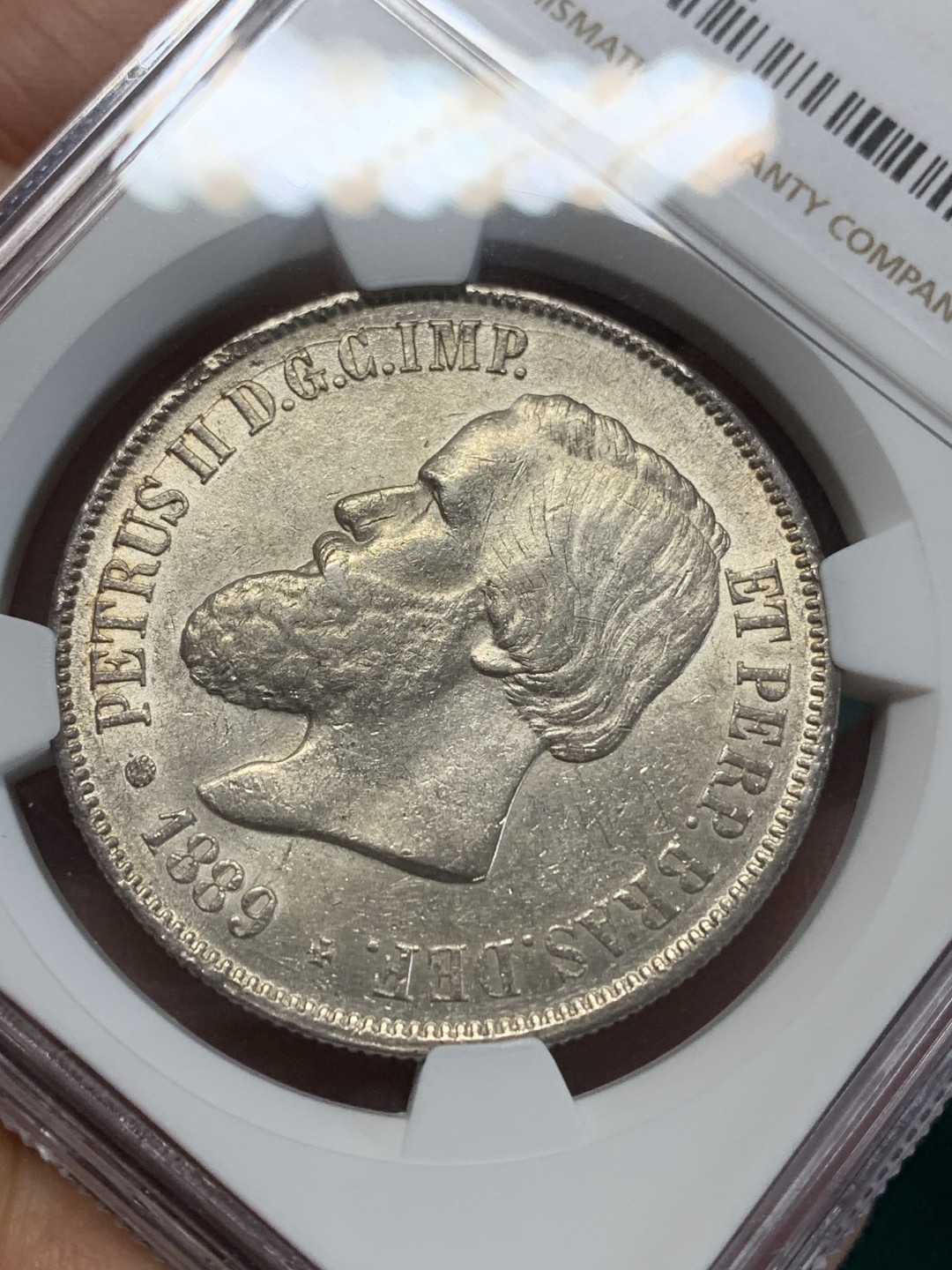 《竞宝斋》第159场-周日，周一 2场 (全场包邮) NGC-AU58 巴西1889年 佩德罗二世 2000瑞斯大银币 大热暴涨系列