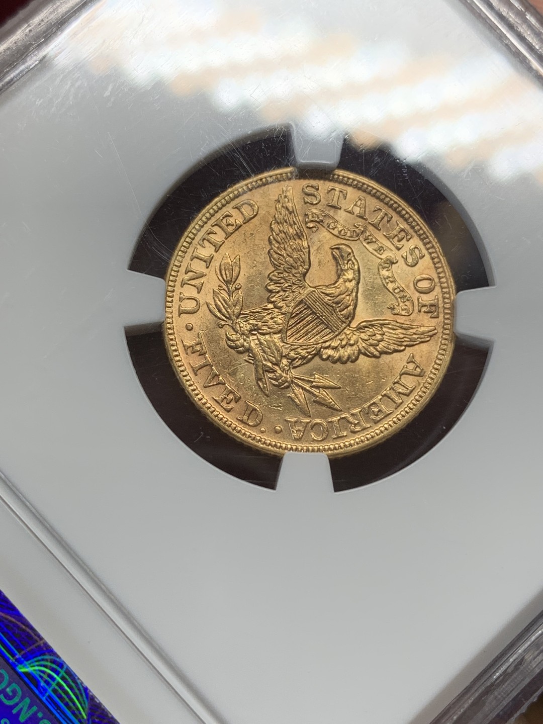 《竞宝斋》第159场-周日，周一 2场 (全场包邮) NGC-MS62  1894年美国自由女神像5美元金币 8.35克 0.900金 直径21.65MM 发行96万不到