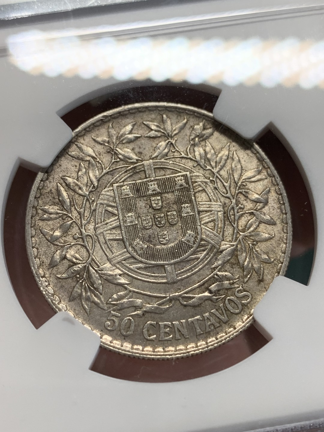 《竞宝斋》第159场-周日，周一 2场 (全场包邮) NGC-AU53 1913葡萄牙50分银币，市面上常见的是1916年的，1913年的不多