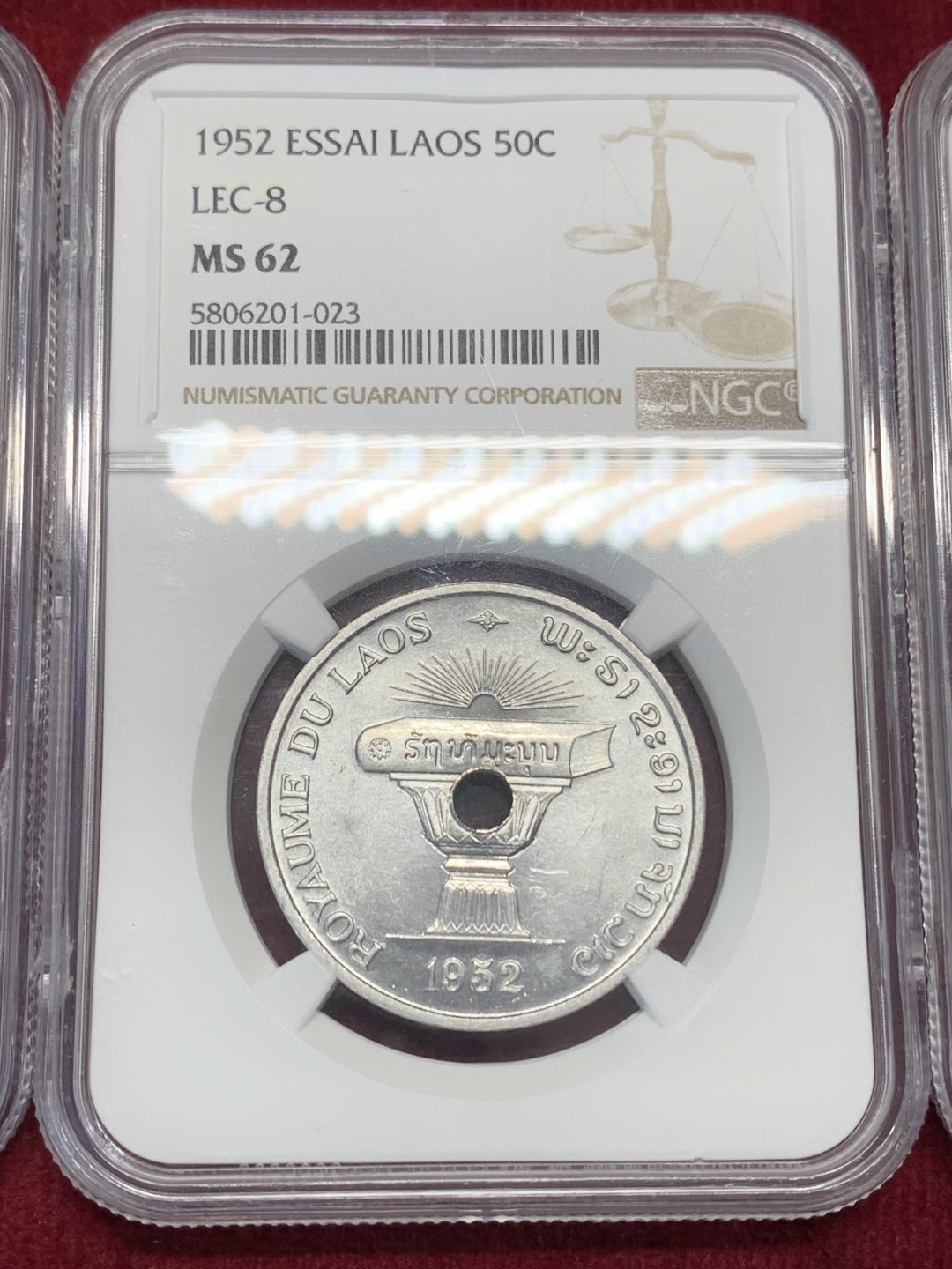 《竞宝斋》第159场-周日，周一 2场 (全场包邮) NGC-MS64/64/62 老挝 1952年 10分/20分/50分 老挝样币Essai，近期东南亚大热品种