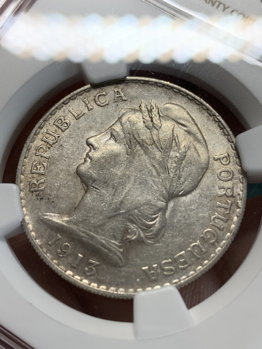 《竞宝斋》第159场-周日，周一 2场 (全场包邮) NGC-AU53 1913葡萄牙50分银币，市面上常见的是1916年的，1913年的不多