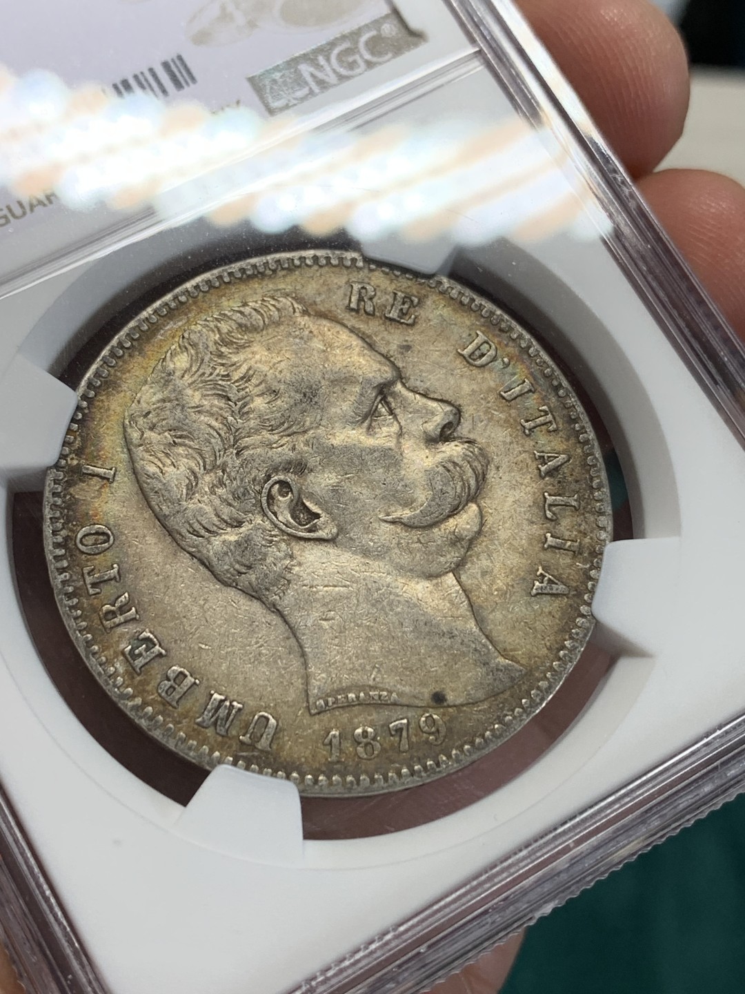 《竞宝斋》第159场-周日，周一 2场 (全场包邮) NGC-XF45 意大利1879年 翁贝托5里拉大银币 老包浆