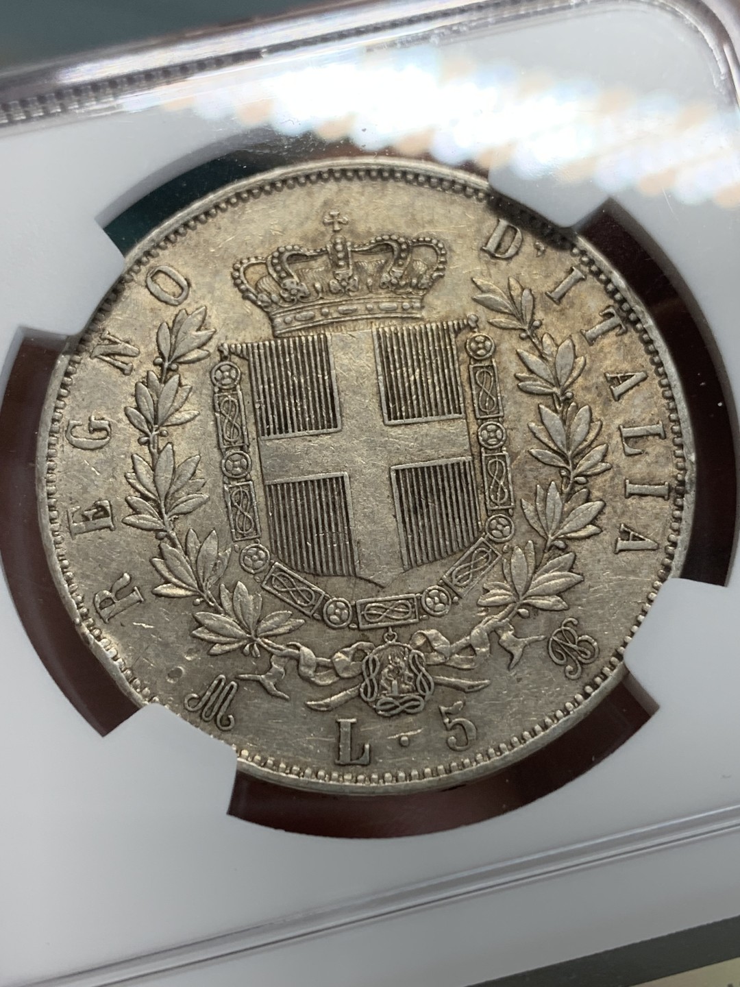 《竞宝斋》第159场-周日，周一 2场 (全场包邮) NGC-AU 1869意大利伊曼纽尔二世5里拉大银币