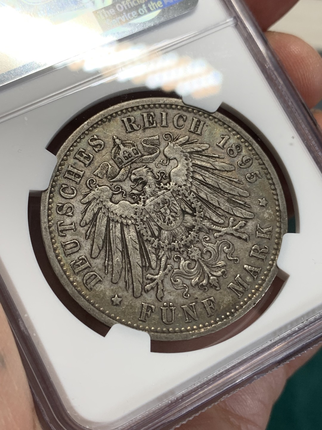 《竞宝斋》第159场-周日，周一 2场 (全场包邮) NGC-XF45 德国普鲁士 1895年威廉二世 5马克大银币 早期年份 原味好品