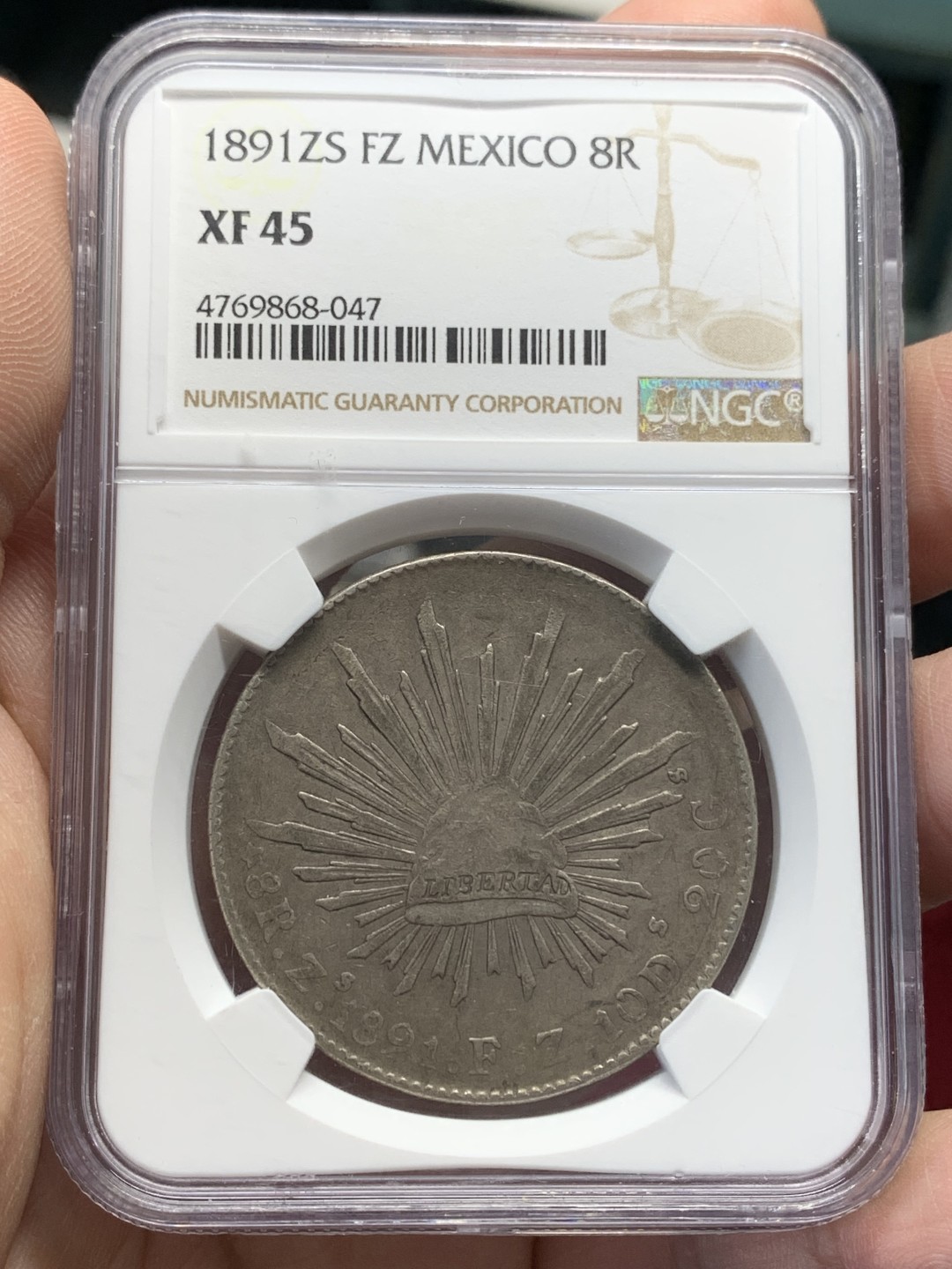 《竞宝斋》第159场-周日，周一 2场 (全场包邮) NGC-XF45 墨西哥 1891年 花边鹰洋 状态不错