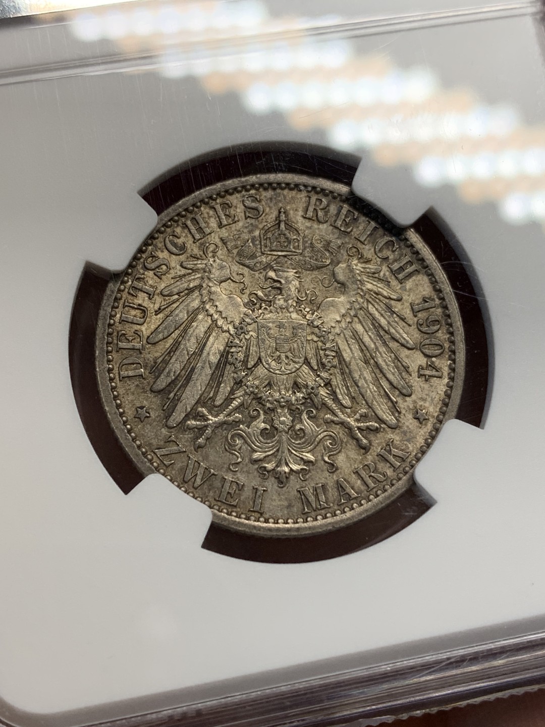 《竞宝斋》第159场-周日，周一 2场 (全场包邮) NGC MS63 德国黑森达姆施塔特 1904年 2马克银币