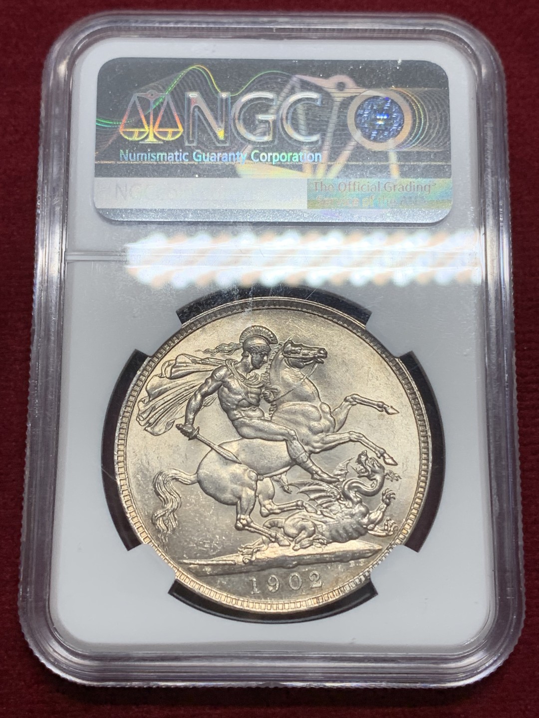 《竞宝斋》第159场-周日，周一 2场 (全场包邮) NGC-MS63  英国1902年 爱七马剑 真正的金彩 普制比精制要少的多 63分里的战斗机