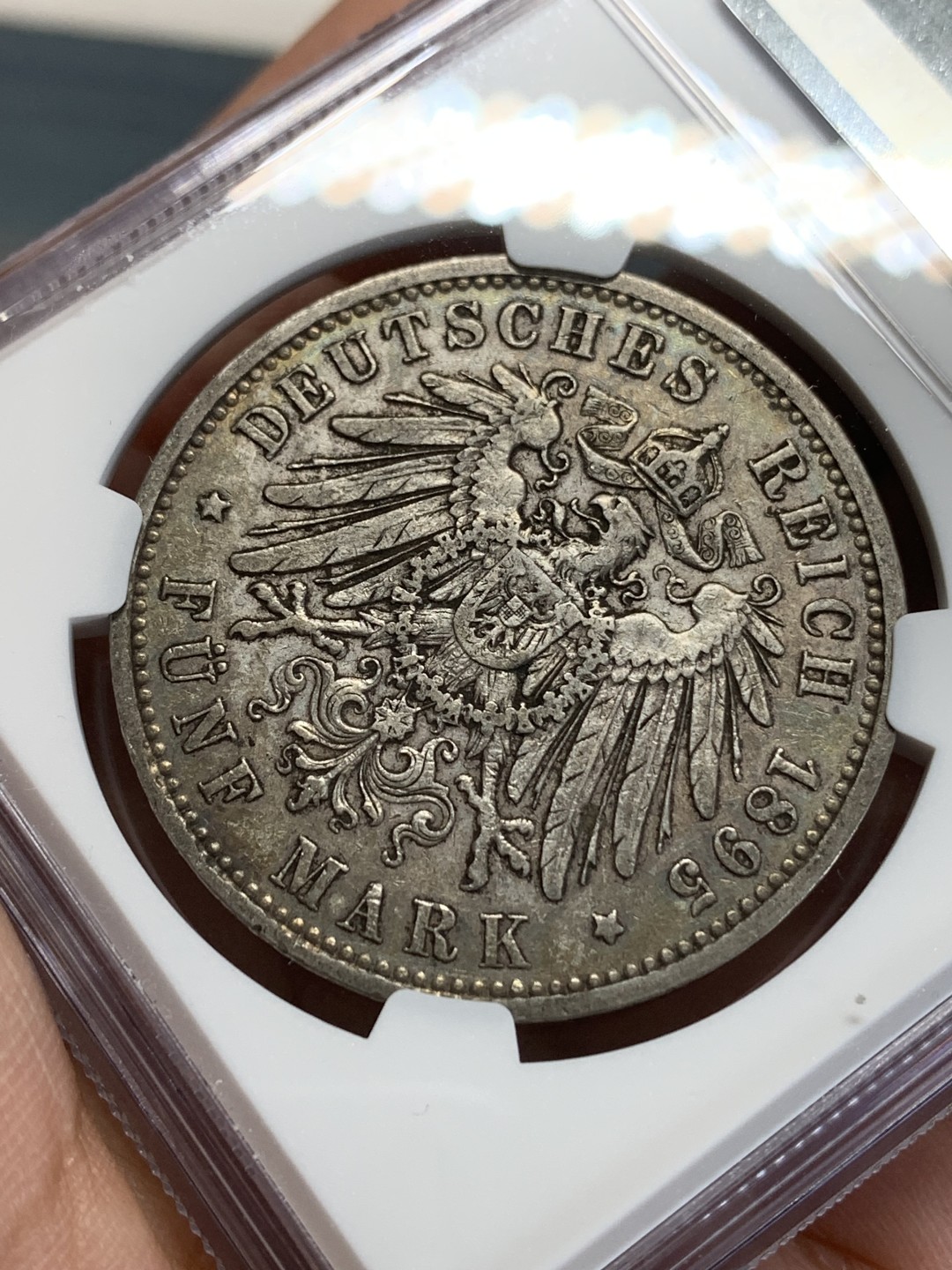 《竞宝斋》第159场-周日，周一 2场 (全场包邮) NGC-XF45 德国普鲁士 1895年威廉二世 5马克大银币 早期年份 原味好品