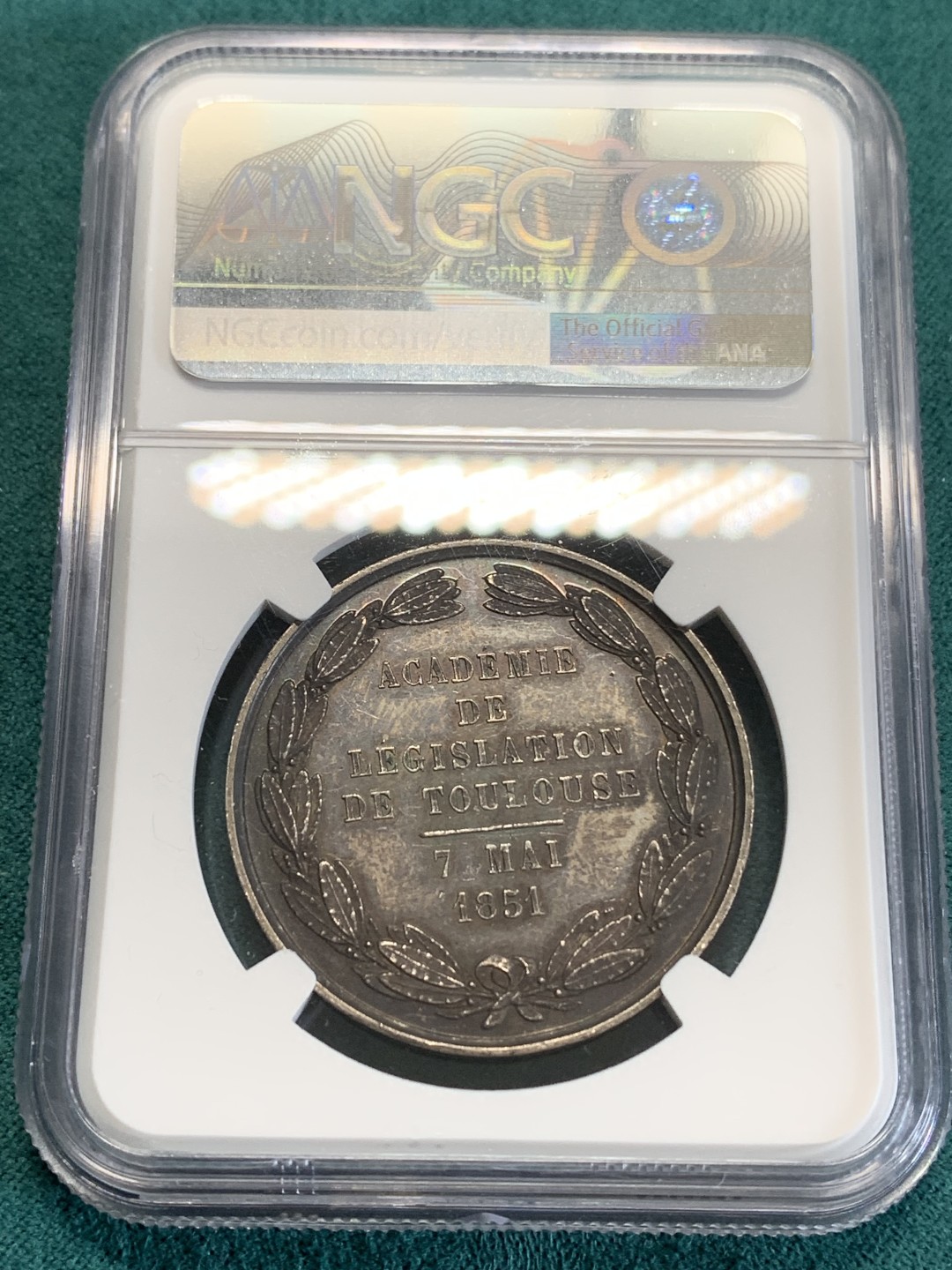 《竞宝斋》第159场-周日，周一 2场 (全场包邮) NGC-MS62 法国1851年 图卢兹圆形JETON 银制 百年老包浆 非常漂亮