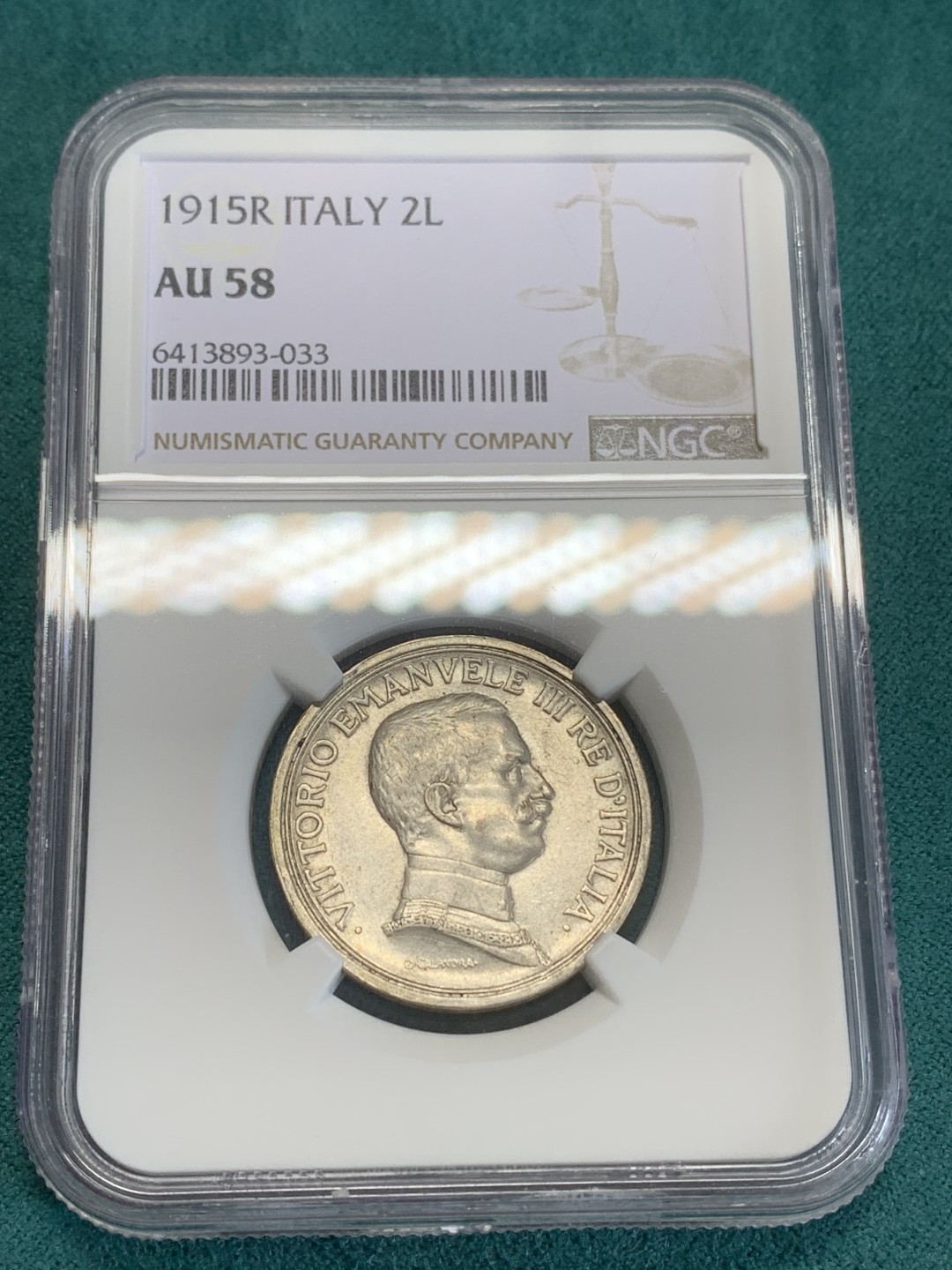 《竞宝斋》第159场-周日，周一 2场 (全场包邮) NGC-AU58 意大利1915年 胜利马车2里拉银币