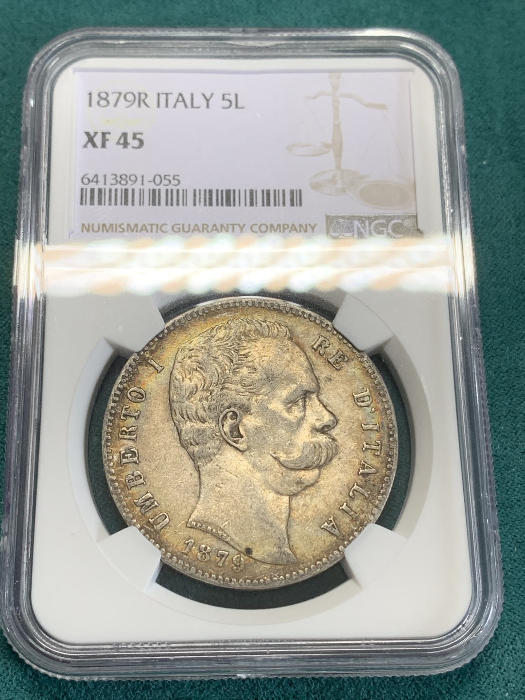 《竞宝斋》第159场-周日，周一 2场 (全场包邮) NGC-XF45 意大利1879年 翁贝托5里拉大银币 老包浆