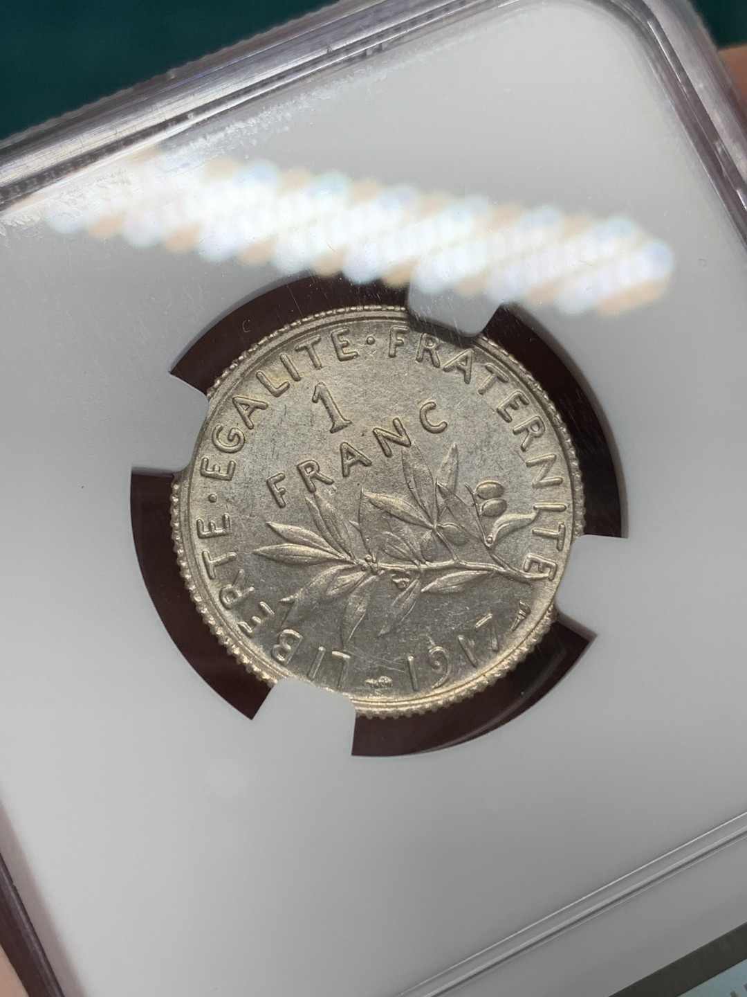 《竞宝斋》第159场-周日，周一 2场 (全场包邮) NGC-MS61 法国1917年 播种女神1法郎银币 感觉低评