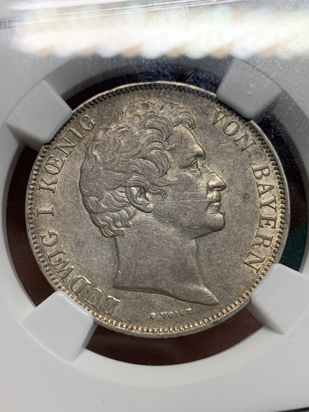 《竞宝斋》第159场-周日，周一 2场 (全场包邮) NGC-AU55 德国 1844年 巴伐利亚1盾双面带彩