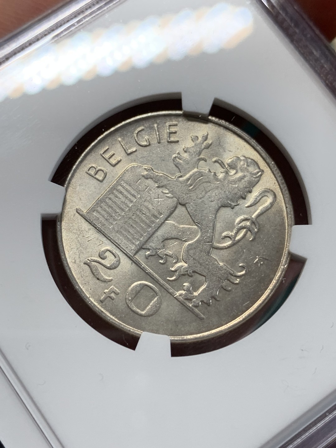 《竞宝斋》第159场-周日，周一 2场 (全场包邮) NGC-MS64 比利时1949年 20法郎银币 分很不错