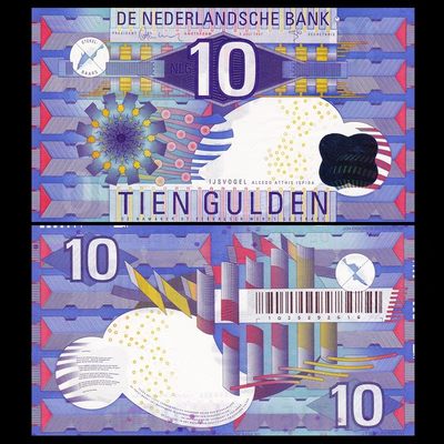 外国纸钞精选😋专场🐎👏🏻 - 荷兰10盾 纸币 齿轮版 1997年 UNC （号码，签名随机）