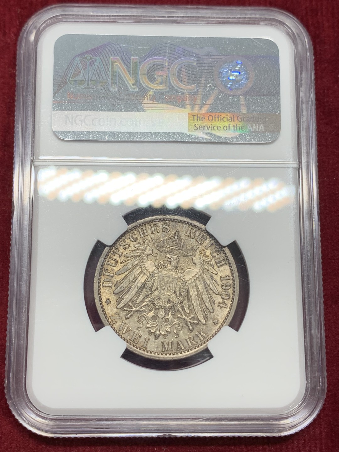 《竞宝斋》第159场-周日，周一 2场 (全场包邮) NGC MS63 德国黑森达姆施塔特 1904年 2马克银币